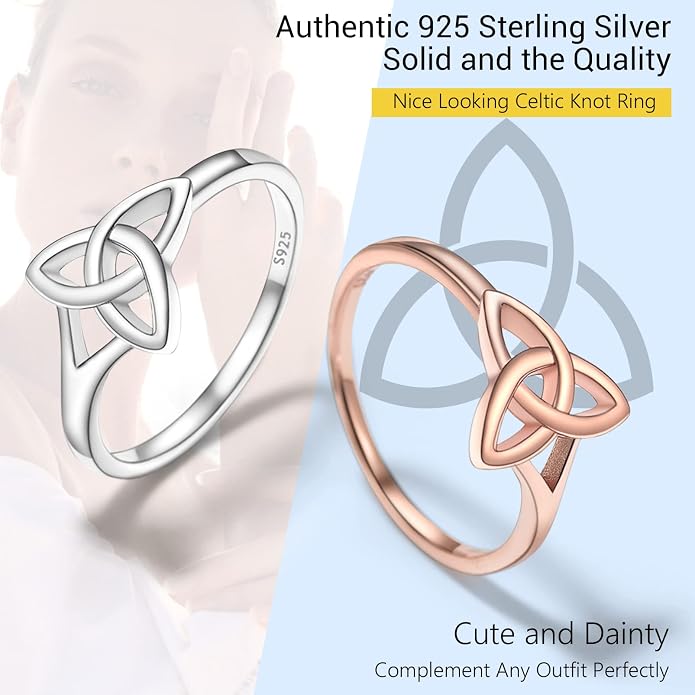 PROSILVER 925 Sterling Silver Claddagh Ring/Celtic Knot Ring for Women, Irish Wedding Band, Rose Gold Plated/Gold Plated, Size 4-12, Come with Box