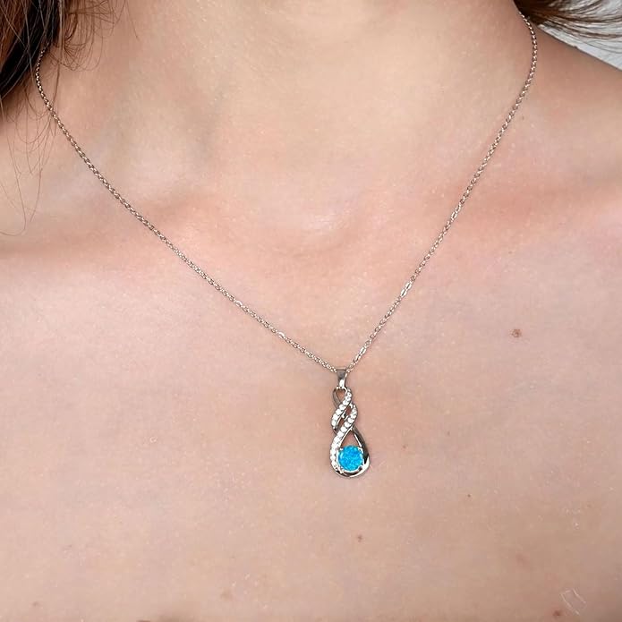 Birthstone Necklaces for Women 925 Sterling Silver Infinity Pendant Created Gemstone Jewelry for Her, 16"+2"
