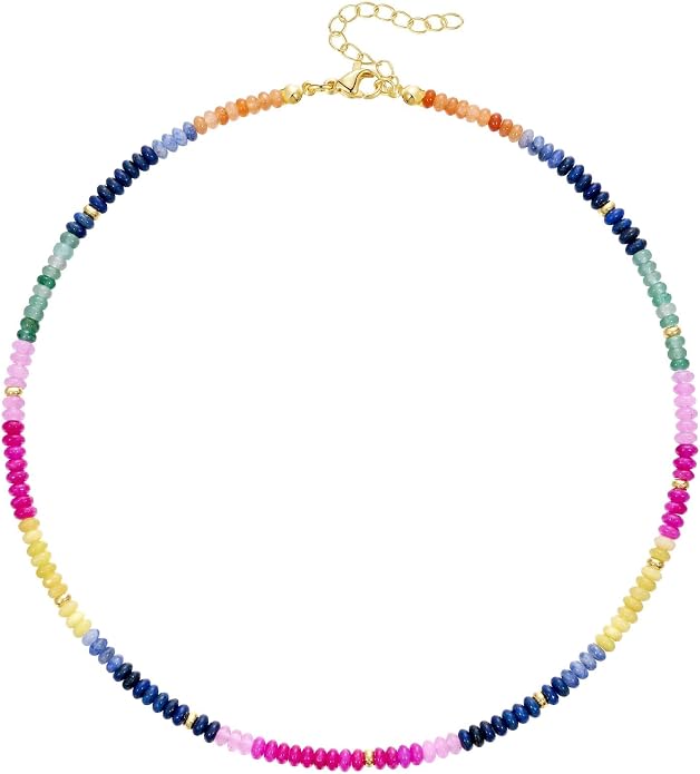 KELORIS PATH Beaded Necklace for Women, Colorful Gemstone Boho Bead Choker for Beach, Trendy Summer Natural Stone Jewelry Gifts