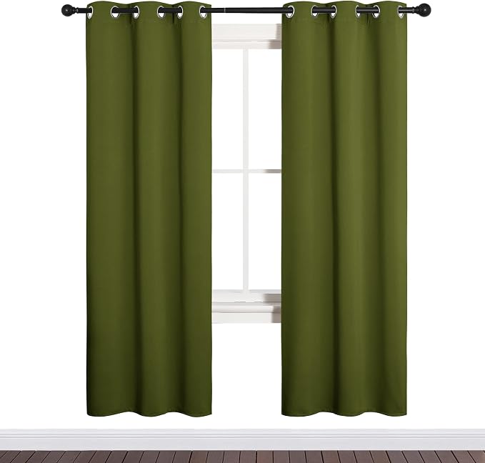 NICETOWN Bedroom Curtain Panels Blackout Draperies, Christmas Holiday Decor Thermal Insulated Solid Grommet Blackout Curtains/Drapes (One Pair, 34 by 72-inch, Olive Green)
