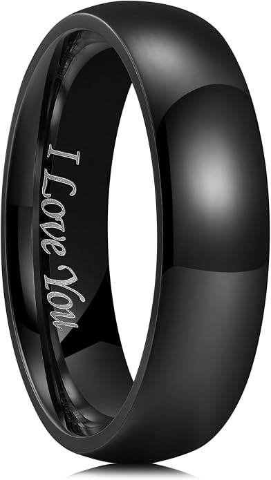 King Will 316L Stainless Steel Wedding Band for Men Women-2-8mm Width Wedding Ring in Black/Sliver/Gold Plated Laser I Love You High Polished Dome Style Promise Ring Comfort Fit Size 4-15