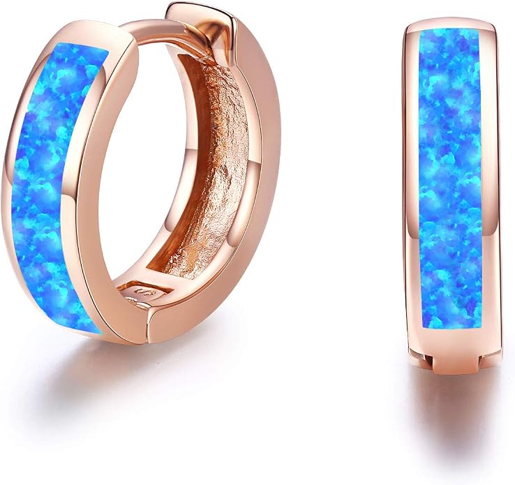 CUOKA MIRACLE 925 Sterling Silver Opal Hoop Earrings for Women - Opal Hinged Huggie Hoops, Hypoallergenic Small Hoop Earrings for Sensitive Ears, Dainty Everyday Jewelry Birthday Christmas Gift