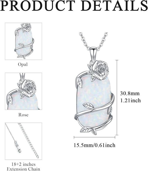 Bar Opal Leaf Necklace For Women S925 Sterling Silver White Opal Pendant with Leaf Charm Bar Pendant Jewelry Gift For Mom Daughter Wife