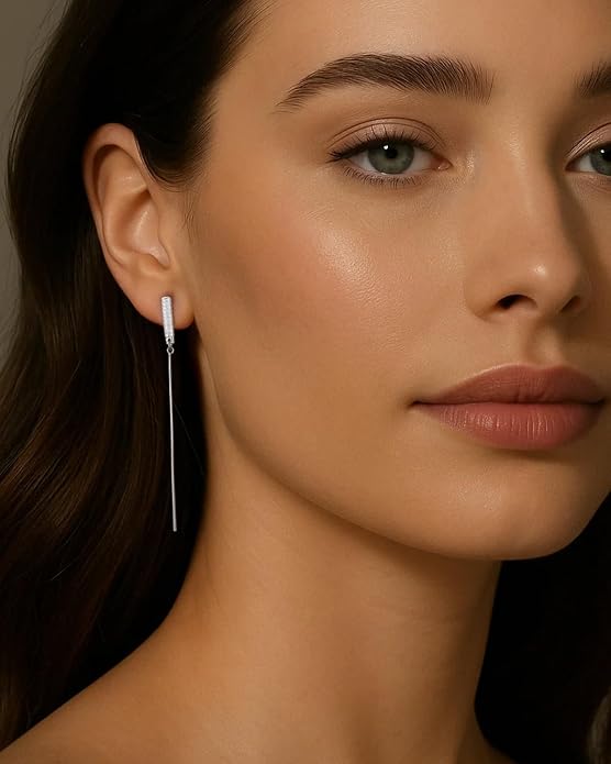 Asymmetrical Chain Dangle Earrings for Women 18K Gold Plated 925 Silver Circle and Long Ear Pin Tassel Chain Triangle Wing-Inspired 6A CZ Drop Earring Geometric Symbolic Earrings Jewelry Gifts