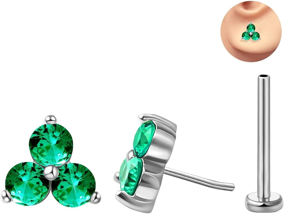 FANSING Cartilage Earring Tragus Stud Trio CZ Stone Flat Back Earring for Helix Conch Threadless Push Pin Labret Stud