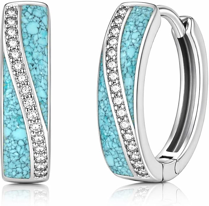Opal/Turquoise Huggie Earrings 925 Sterling Silver Opal/Turquoise Small Animal Huggie Hoop Earrings Animal Huggies Earring Jewelry Gifts for Women Mom Her