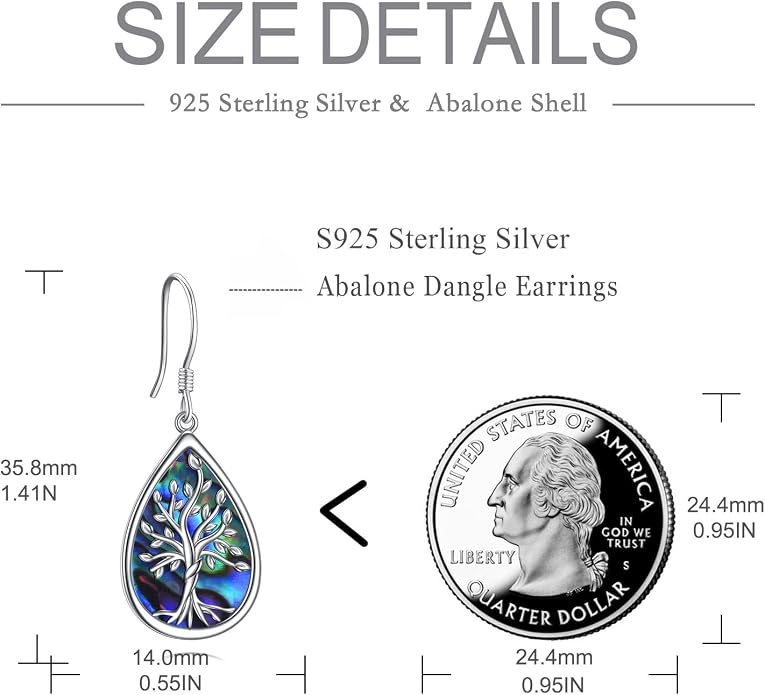 POPLYKE 925 Sterling Silver Tree of Life Dangle Earrings for Women Fashion Abalone Shell Jewelry Gifts for Mom Sister Friend Birthday