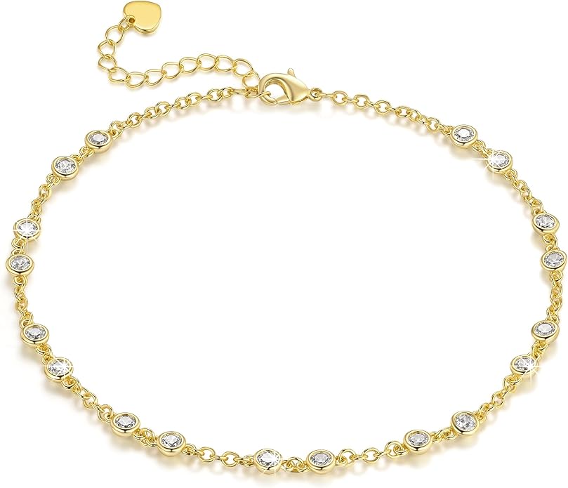14K Gold Anklets for Women Gold Ankle Bracelets for Womens Anklets Ankle Bracelets for Women Evenly Spaced Cubic Zirconia with Delicate Brilliance Anklet Bracelet for Womens