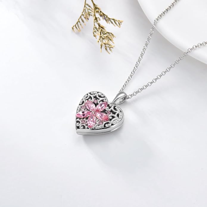 Dorunmo Personalized Locket Necklace 925 Sterling Silver that Holds Pictures Butterfly Birthstone Photo Heart Locket Custom Jewelry Congratulations New Beginnings New Job Gifts for Women