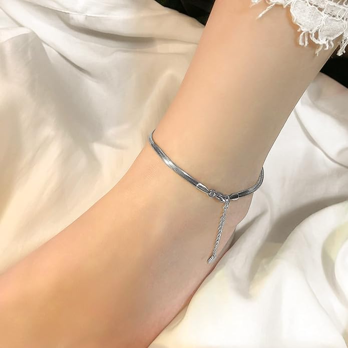 GoldChic Adjustbale Link Chain Anklet for Women Summer Jewelry, 316L Stainless Steel Figaro/Wheat/Twist Rope/Cuban Foot Bracelet-Waterproof, Resizable 9"-12" (Gift Box Included)