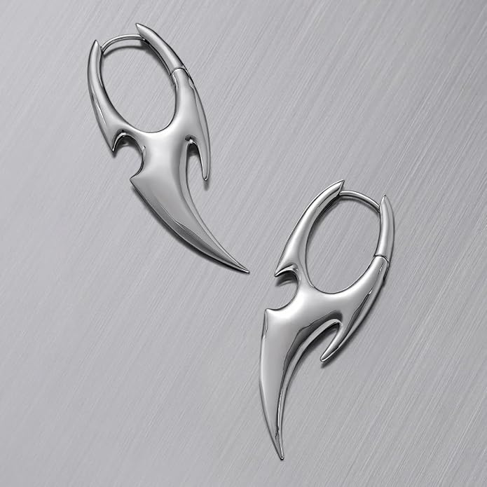 PUNKYOUTH Sharp Line Fluid Curve Earrings 18G 1mm Piercing Jewelry Edgy Minimalist Modern Claw Spike Huggie Hoop Dangle Drop For Women Men Polished Statement Everyday Wear Fashion Accessories