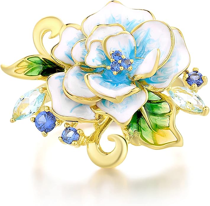 Santuzza 925 Sterling Silver Enamel Flower Statement Ring for Women