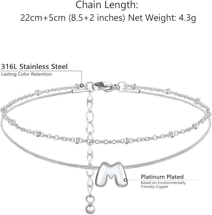 ChainsProMax Initial Ankle Bracelets for Women, Waterproof Anklets Bracelet Adjustable Summer Beach Women Foot Jewelry, Stainless Steel/Gold Plated-Send Gift Box/Letter A-Z