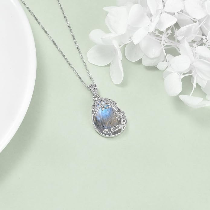 YAFEINI 925 Sterling Silver Moonstone Necklace Filigree Teardrop Pendant Necklace Jewelry for Women Girls