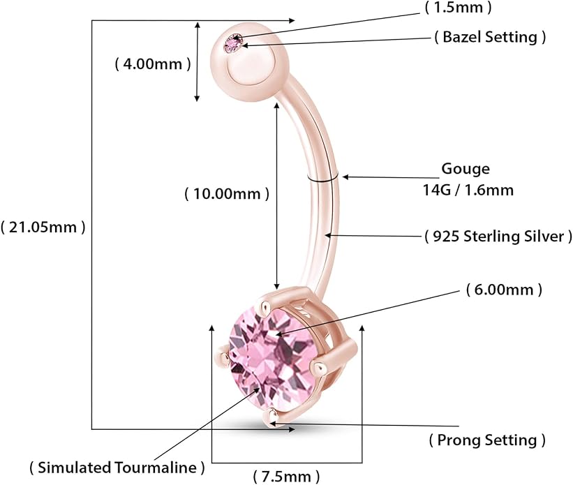 AFFY Round Shape Body Piercing Curved Barbells, Floating Navel Belly Piercing Button Premium Surgical Steel Ring in 14K Gold Over Sterling Silver
