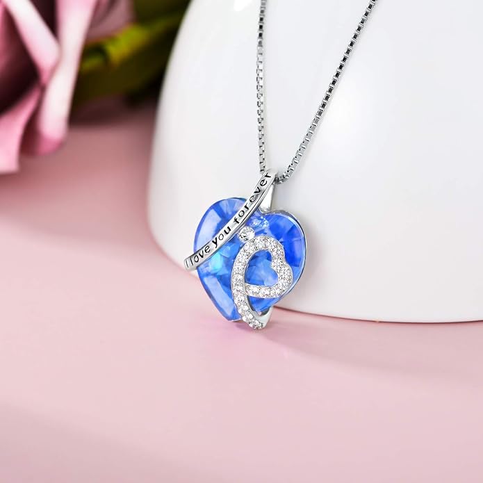 AOBOCO I Love You Forever Necklace 925 Sterling Silver with Crystals from Austria Anniversary Birthday Gifts for Women Mothers Day Gift
