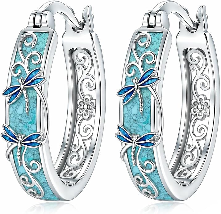 Opal/Turquoise Huggie Earrings 925 Sterling Silver Opal/Turquoise Small Animal Huggie Hoop Earrings Animal Huggies Earring Jewelry Gifts for Women Mom Her