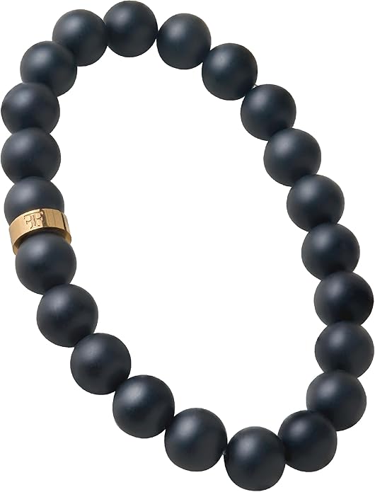 Forge & Foundry Men’s Matte Black Solid Onyx Beaded Bracelet | 10mm, 8mm, 6mm Bead Size Options | Signature Stainless Steel Engraved Bead | Andalus