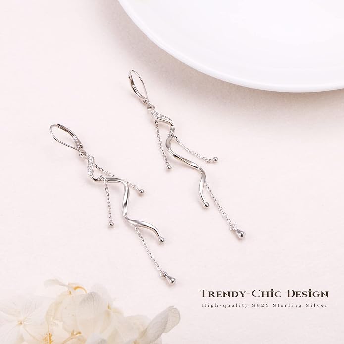 Sterling Silver Leverback Dangle Earrings for Women Teardrop Filigree 14K Gold Plated Dangly Earrings Mother’s Day Gift