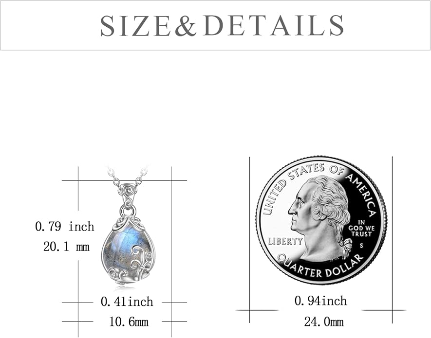 POPLYKE Sterling Silver Gemstone Teardrop Pendant Necklace Crystal Jewelry for Women