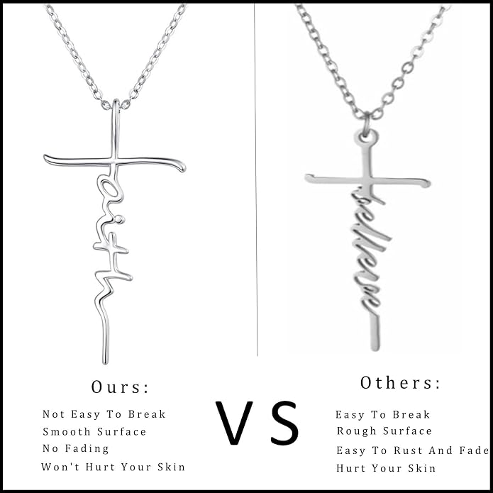 PRAYMOS Faith Cross Necklace for Women 925 Sterling Silver Pendant Necklace With Birthstone Initial Christian Religious Confirmation Baptism Mothers Day Gifts