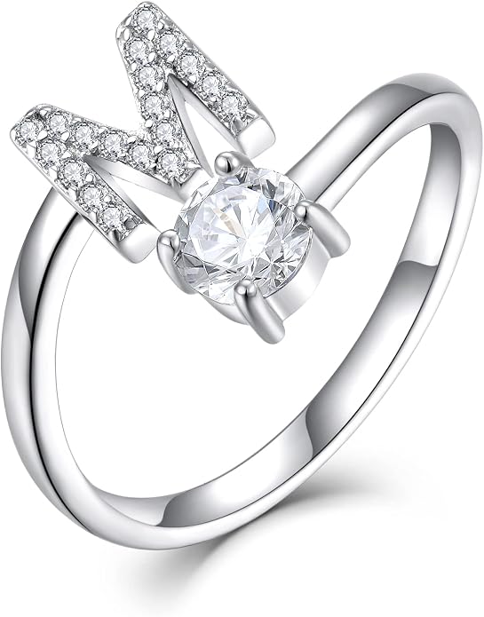 STARCHENIE Adjustable Initial Ring for Women 925 Sterling Silver Letters A-Z 26 Alphabet Rings Size 7