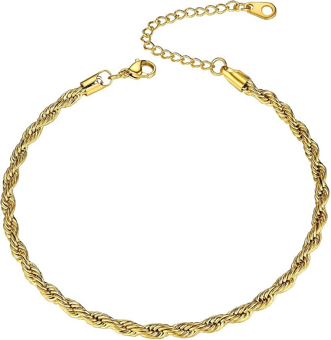 GoldChic Adjustbale Link Chain Anklet for Women Summer Jewelry, 316L Stainless Steel Figaro/Wheat/Twist Rope/Cuban Foot Bracelet-Waterproof, Resizable 9"-12" (Gift Box Included)
