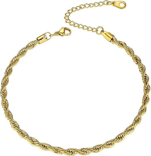 GoldChic Adjustbale Link Chain Anklet for Women Summer Jewelry, 316L Stainless Steel Figaro/Wheat/Twist Rope/Cuban Foot Bracelet-Waterproof, Resizable 9"-12" (Gift Box Included)