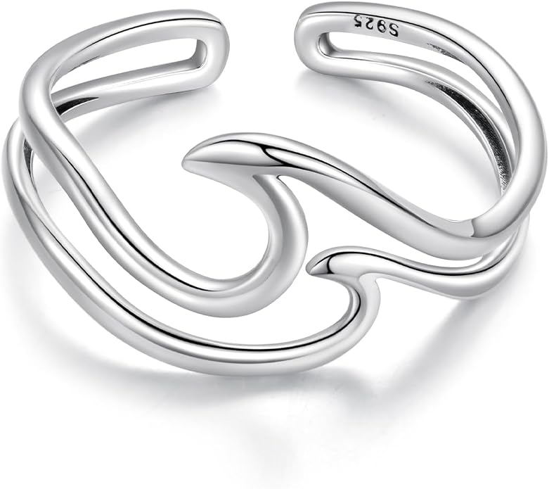 MUNDELL 925 Sterling Silver Simple Multi-layer Leaf Adjustable Ring Green Lucky Leaves Statement Ring for Women Promise Ring Fine Jewelry