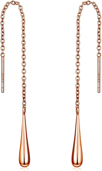 Savlano Teardrop 925 Sterling Silver 18k Gold Plated Long Chain Threader Dangle Drop Earrings For Women and Teens Comes In White Gold, Yellow Gold, & Rose Gold Colors Comes With Savlano Gift Box