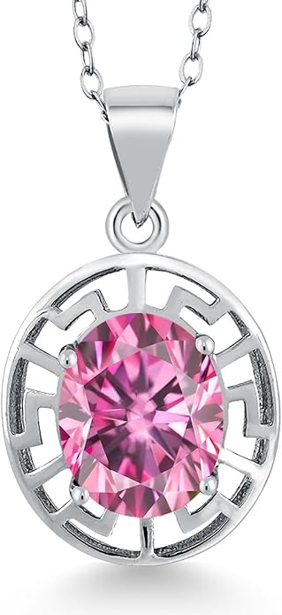 Gem Stone King 925 Sterling Silver 10X8MM Oval Gemstone Birthstone Necklace | Greek Key Pendant Necklace for Women | With 18 Inch Silver Chain