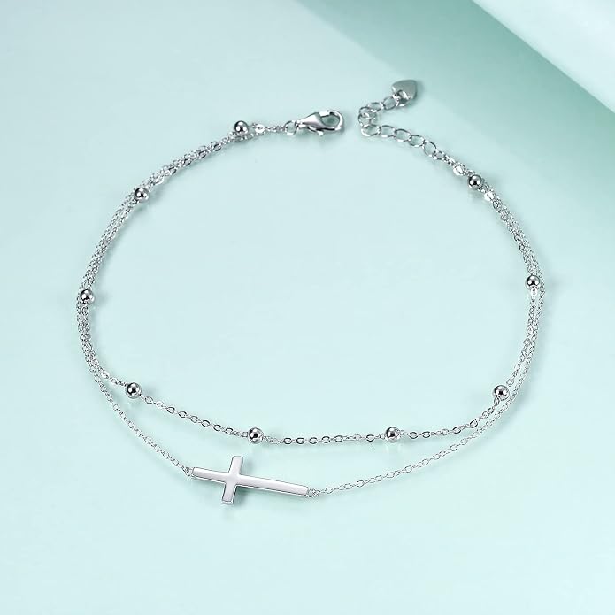 Rnivida 925 Sterling Silver Anklet for Women, Multilayer Foot Chain Adjustable Ankle Bracelet for Women