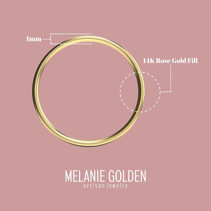 Melanie Golden Jewelry 1mm Thin Smooth Stacking Skinny Ring in Sterling Silver, Gold, or Rose Gold | Handmade Comfort Fit Dainty & Minimalist Bands for Women | Sizes 2-12