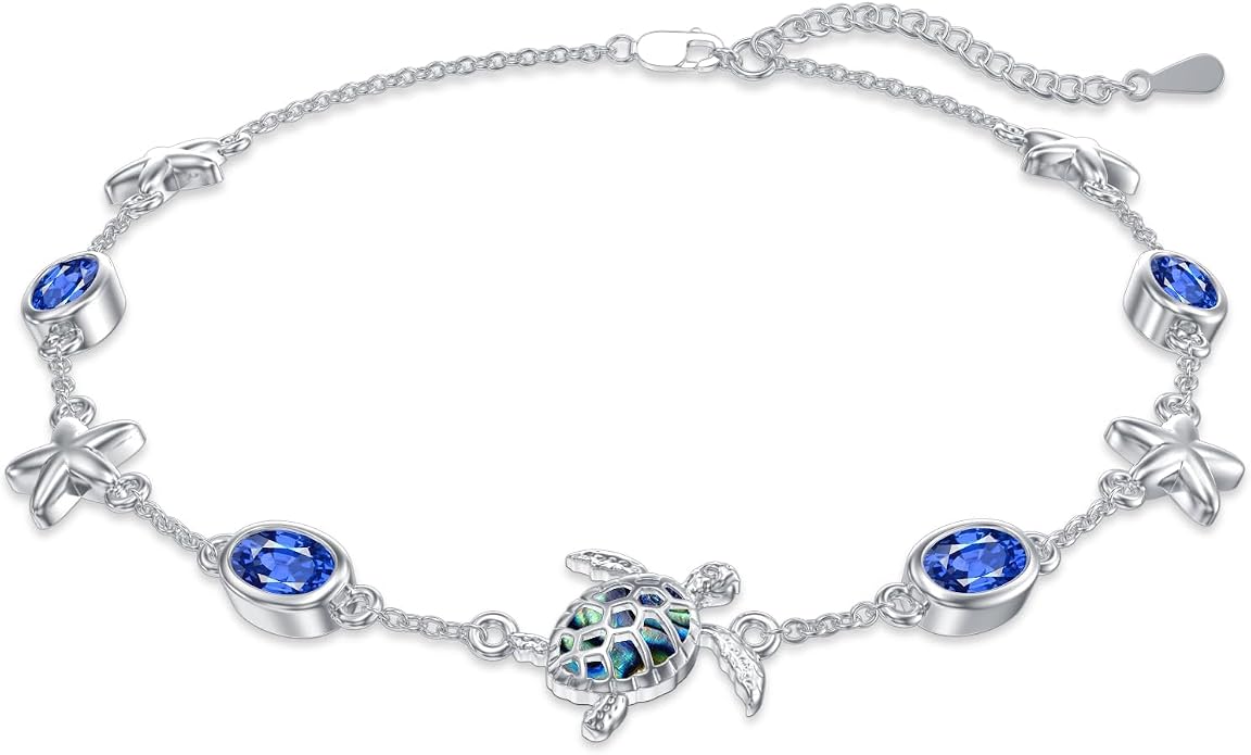 Ankle/Bracelet for Women Sterling Silver Sea Turtle/Butterfly/Mustard Seed/Sister/Sunflower/Elephant Gifts for Birthday Summer Beach Jewelry for Mom Wife Daughter Friend