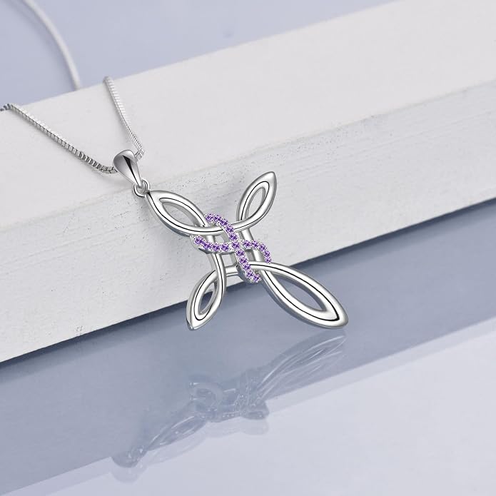 LUHE Celtic Knot Cross Necklace Sterling Silver Birthstone Polished Religious Infinity Celtics Jewelry Gifts for Women