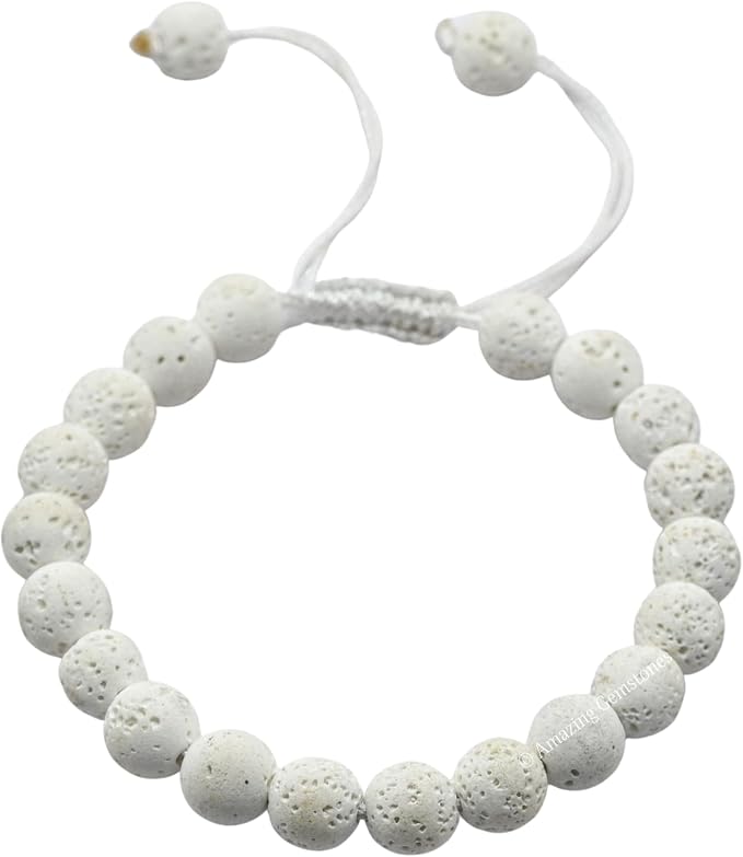 Amazing Gemstone White Lava Bracelet for Women Men's Gifts - Protection Healing Crystal Bracelet - 8mm Gemstone Beaded Adjustable Bracelet