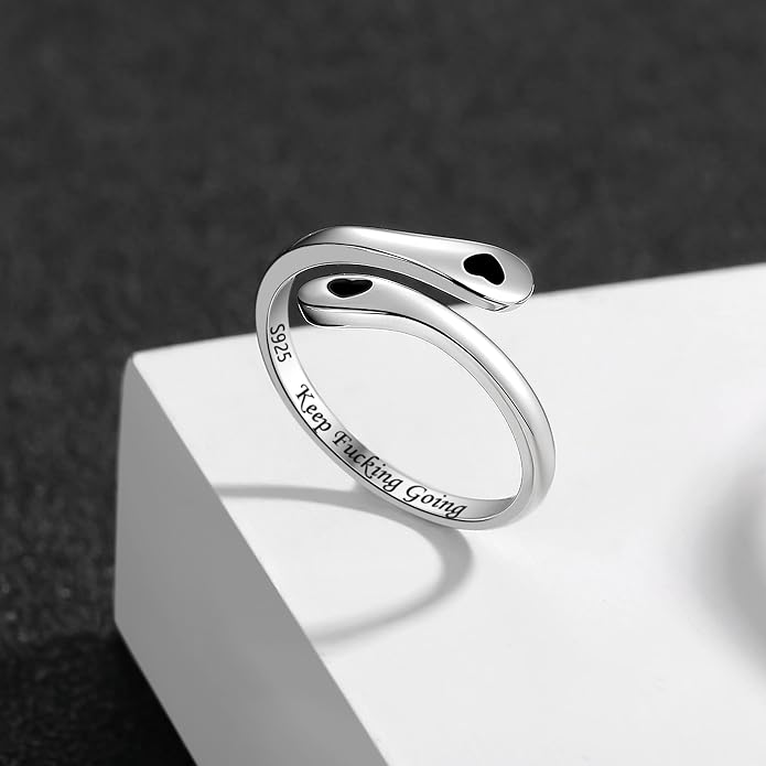 ZOEXUE 925 Sterling Silver Inspirational Jewelry Rings Adjustable Ring Personality Encouragement Gift for Teens Women