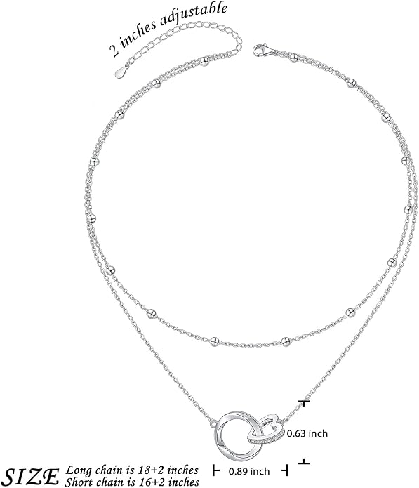 Layered Choker Necklaces for Women S925 Sterling Silver Circle/Heart/Cross/Star Multi Layered Necklace Handmade Bead Chain Adjustable Jewelry for Birthday