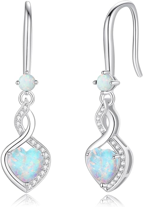 FANCIME Heart Infinity Dangle Drop Earrings 925 Sterling Silver Heart Gemstone Birthstone Earring