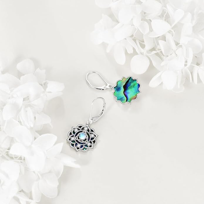 Lotus Earrings Sterling Silver Lotus Flower Dangle Drop Earrings Yoga Jewelry Gifts for Women