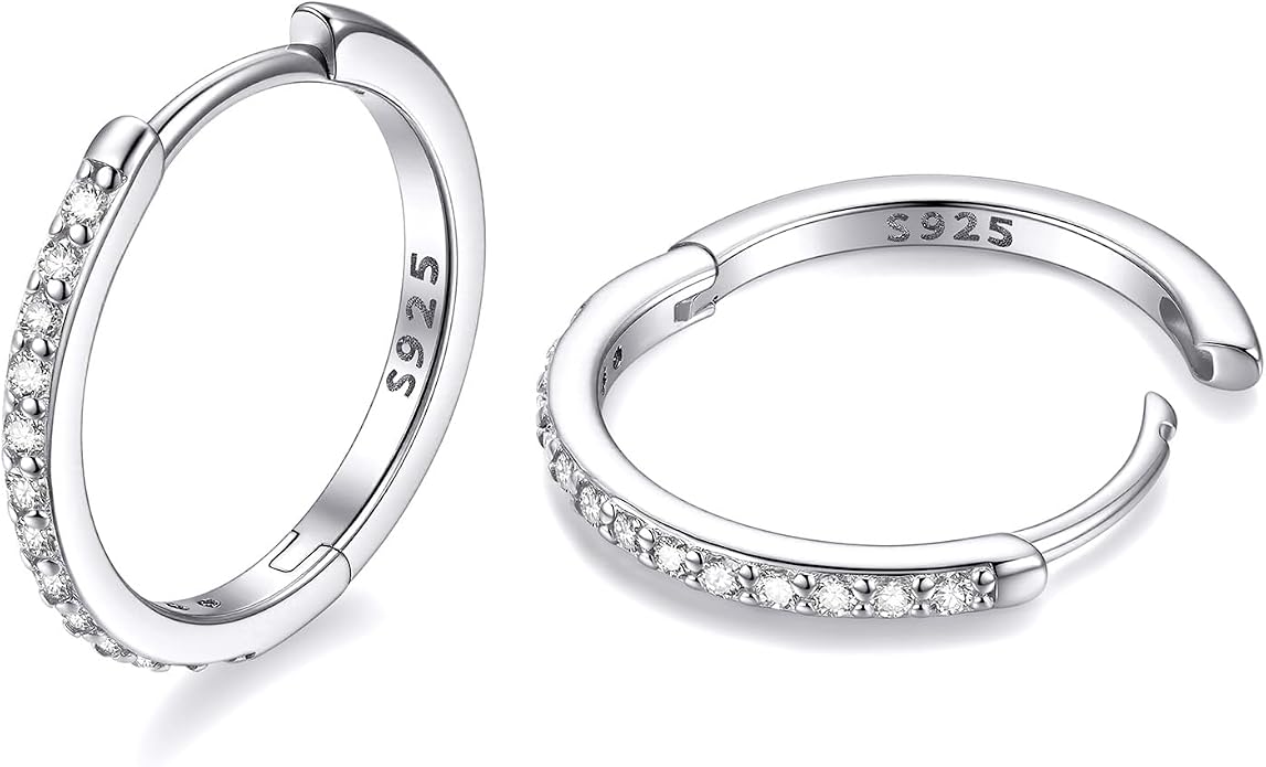 JustBeingCute 925 Sterling Silver Hoop Earrings for Women 14K Gold Plated Small Huggie Earrings Hypoallergenic Cubic Zirconia Cartilage Hoop Earring(8/10/12/14/16/18/20mm)