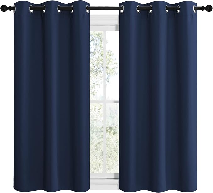 NICETOWN Blackout Curtain Panels, Window Treatment Energy Saving Thermal Insulated Solid Grommet Blackout Drapes/Draperies (Navy, 1 Pair, 42 by 48-inch)