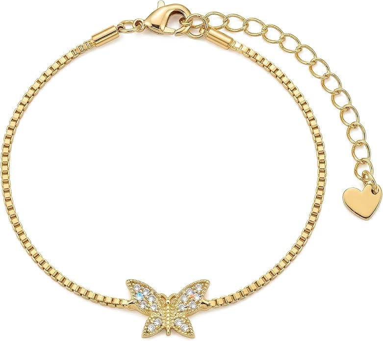 Charm Bracelet for Women Gold Trendy Non Tarnish Sideways 14K Gold Plated Simple Dainty Chain Jewelry Gift