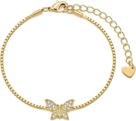 Charm Bracelet for Women Gold Trendy Non Tarnish Sideways 14K Gold Plated Simple Dainty Chain Jewelry Gift