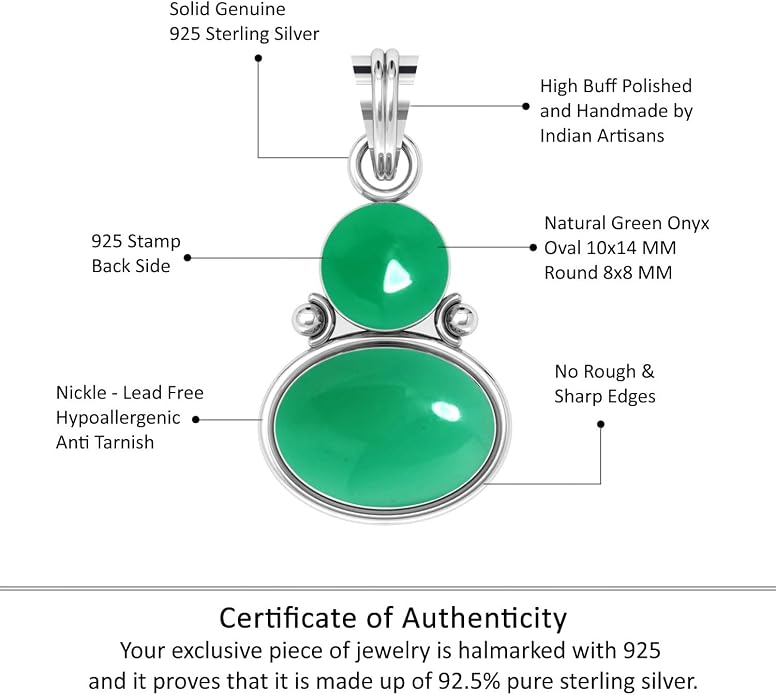 Handmade Genuine 925 Sterling Silver Pendant Necklace Natural Gemstone Crystal, Lapis, Onyx, Amber Oval Round Boho Jewelry For Women