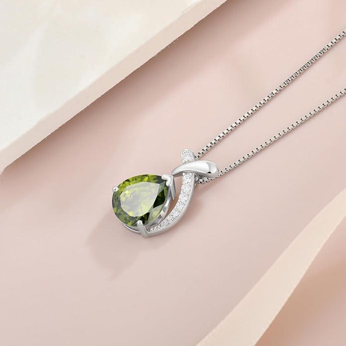 Teardrop Birthstone Necklace for Women,925 Sterling Silver Pear Cut Zircon Gemstone Pendant Necklace for Birthday Engagement Anniversary Wedding Jewelry