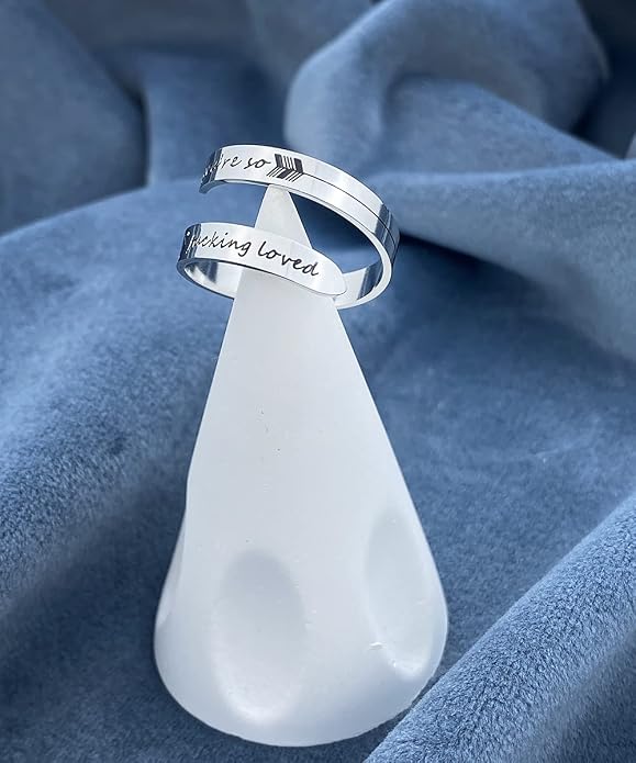 Vrycot Adjustable silvery Inspirational Stainless Steel Adjustable Bands Cool Stacking Opening Gift for Women Statement