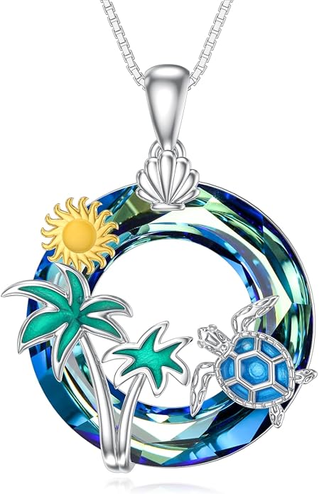 Midari Ocean Necklace 925 Sterling Silver Flamingo Mama Bear Dolphin Penguin Sea Turtle Axolotl Desert Cactus Nautical Rudder Tropical Palm Compass Wave Pendant Boho Jewelry Gifts for Women Men