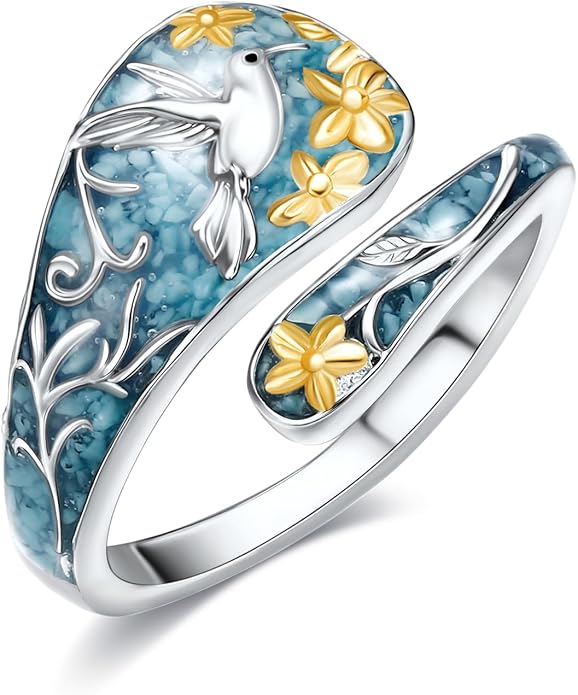 SNOWELLE Turquoise Spoon Rings S925 Sterling Silver Turquoise Adjustable Ring Jewelry Gift for Women Men