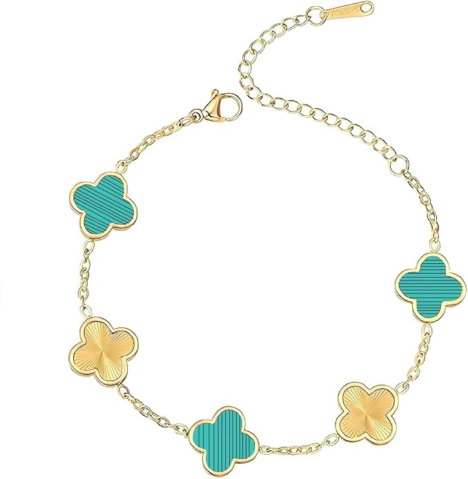 18K gold-plated mother of pearl enamel, adjustable clover lucky bracelet for women/New Year gift/Valentine's Day gift
